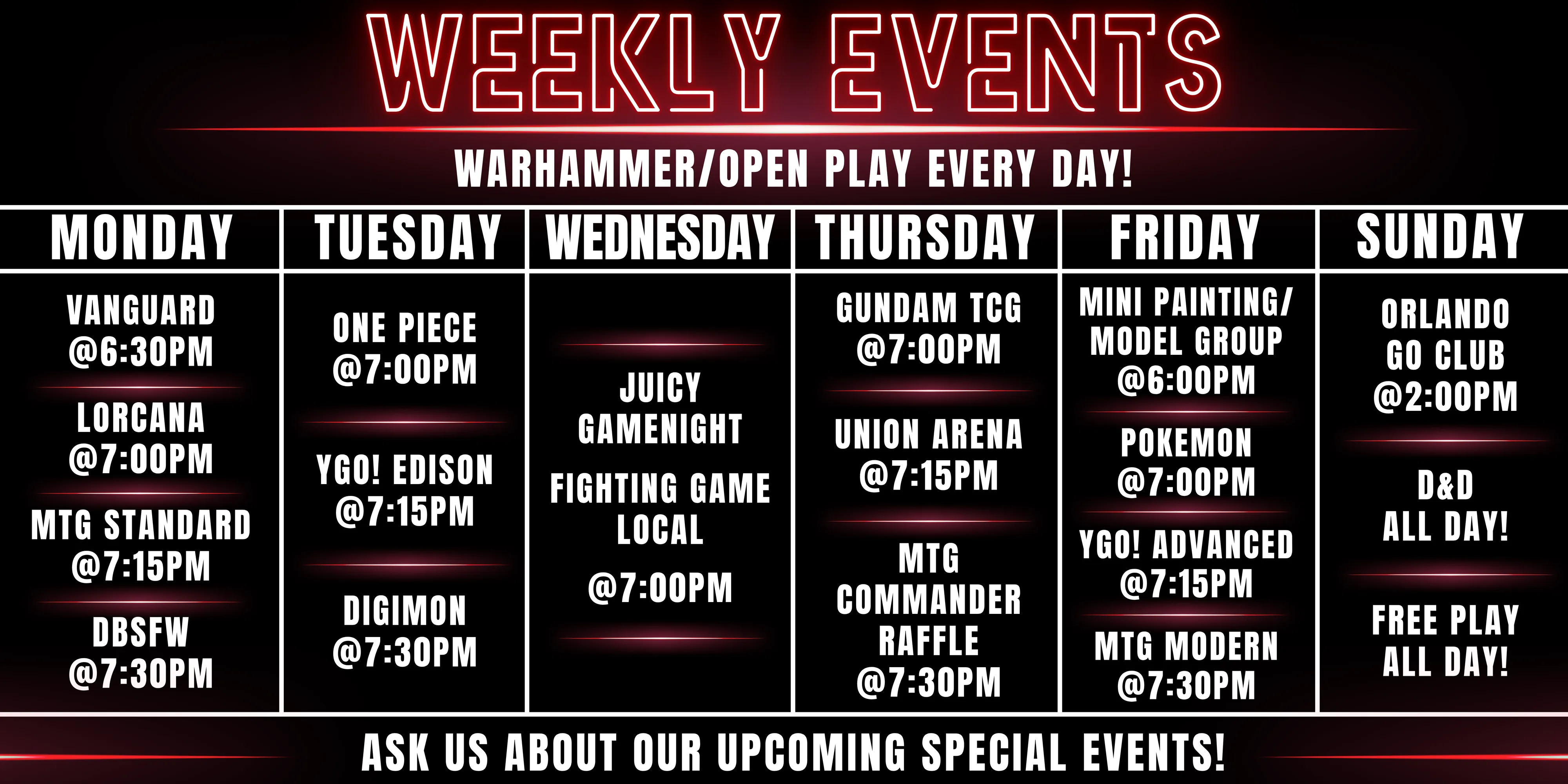 Versus Games Weekly Events